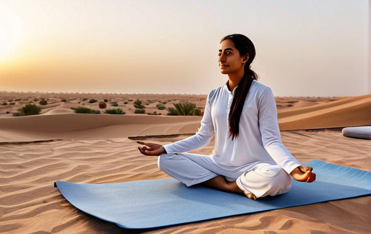 Modern Wellness Retreat**
"A serene and inviting modern wellness retreat in the Arabian desert at sunset. Focus on healthy lifestyle. A fully clothed Arab woman practices yoga on a rooftop terrace, overlooking the rolling sand dunes. Soft, warm lighting, natural colors, appropriate attire, family-friendly, safe for work, perfect anatomy, natural pose, high quality."
**