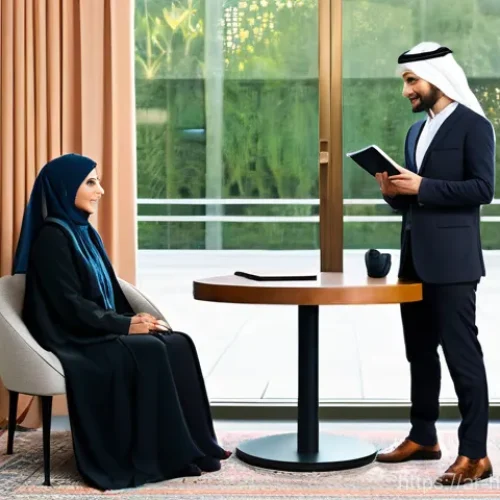 Home 23 건강코칭 자격증 종류와 비교 - **Prompt:** A warm and inviting scene featuring an empathetic female Arab health coach, dressed in a...