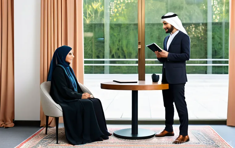 건강코칭 자격증 종류와 비교 - **Prompt:** A warm and inviting scene featuring an empathetic female Arab health coach, dressed in a...