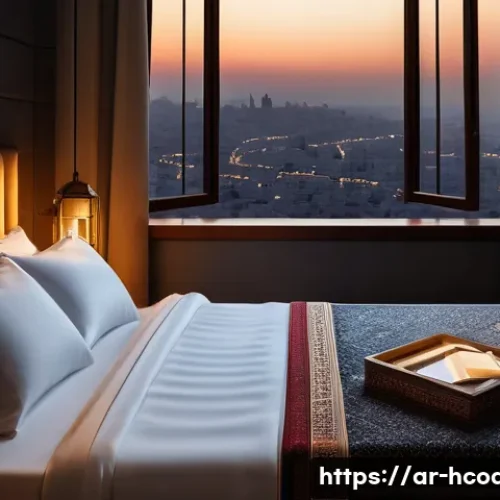 건강코칭의 학문적 기반 - A serene bedroom scene emphasizing healthy sleep habits for an Arabic adult man, featuring a comfort...