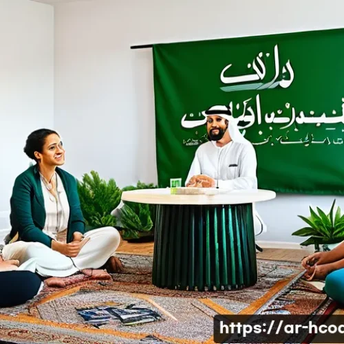 건강코칭의 중요성에 대한 연구 - A warm and inviting community health workshop scene set in a modern Middle Eastern cultural context,...