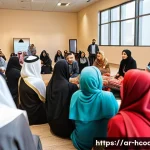 건강코칭 워크숍 기획과 실행 - A vibrant and culturally rich scene of a diverse group of Arab women and men participating in an int...