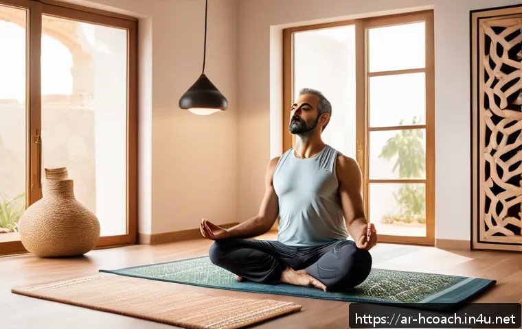 건강코칭과 라이프 코칭 차이점 - A serene and culturally rich wellness coaching scene set in a modern Arabic home, featuring a middle...