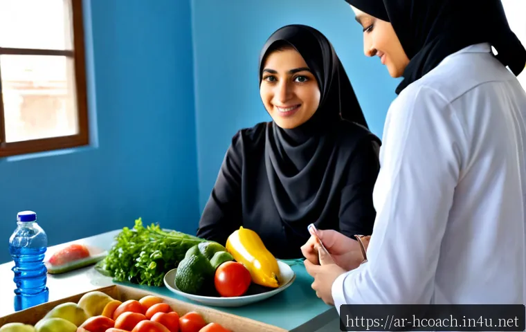 건강코칭 현장 실습 성공 팁 - Photorealistic health coaching field practicum in a bright community wellness center in an Arab city...